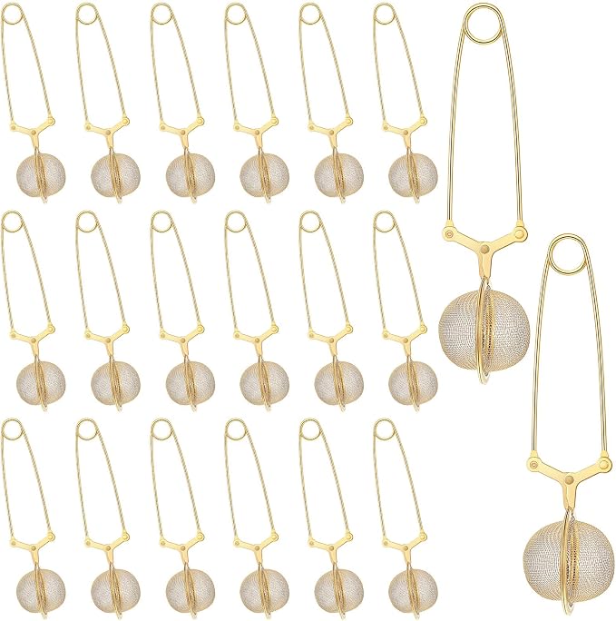 20 Pcs Gold Stainless Steel Loose Tea Infuser With Handle Fine Mesh Loose Leaf Tea Strainer Steeper Filter, Reusable And Dishwasher Safe