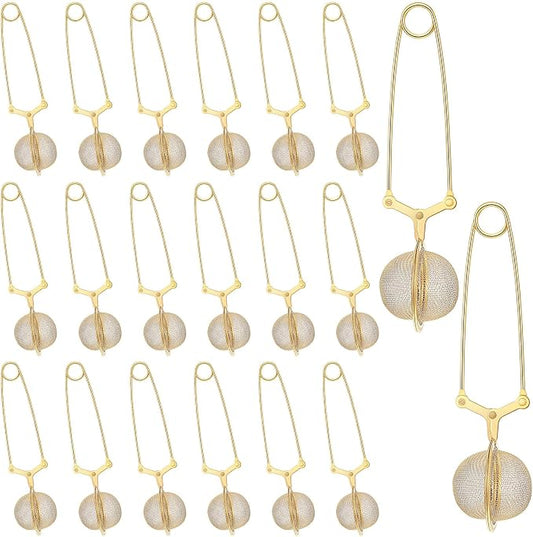 20 Pcs Gold Stainless Steel Loose Tea Infuser With Handle Fine Mesh Loose Leaf Tea Strainer Steeper Filter, Reusable And Dishwasher Safe