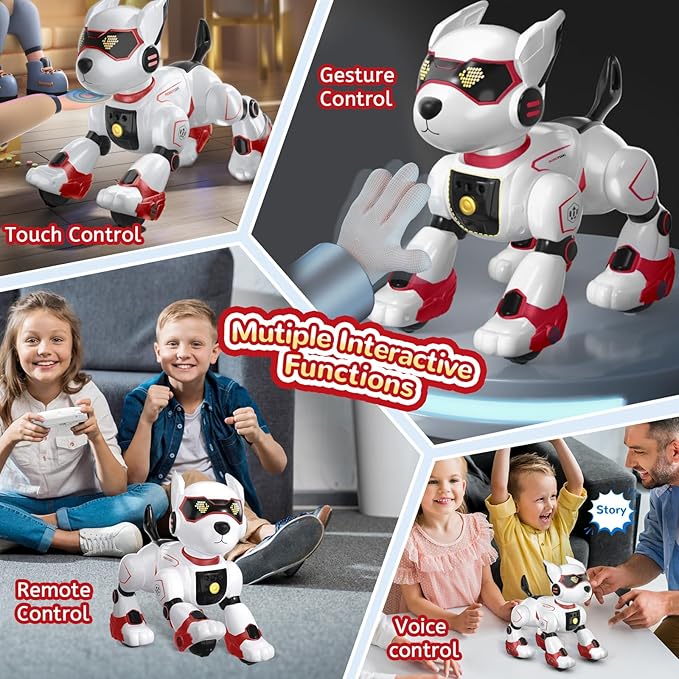 Robot Dog Toy for Kids, Programmable Interactive RC Pet with Voice Control & Touch Sensor, Imitates Animal Sounds, Plays Music, Dance Modes, Robotic Puppy Toy for Kids Boys & Girls (Red)
