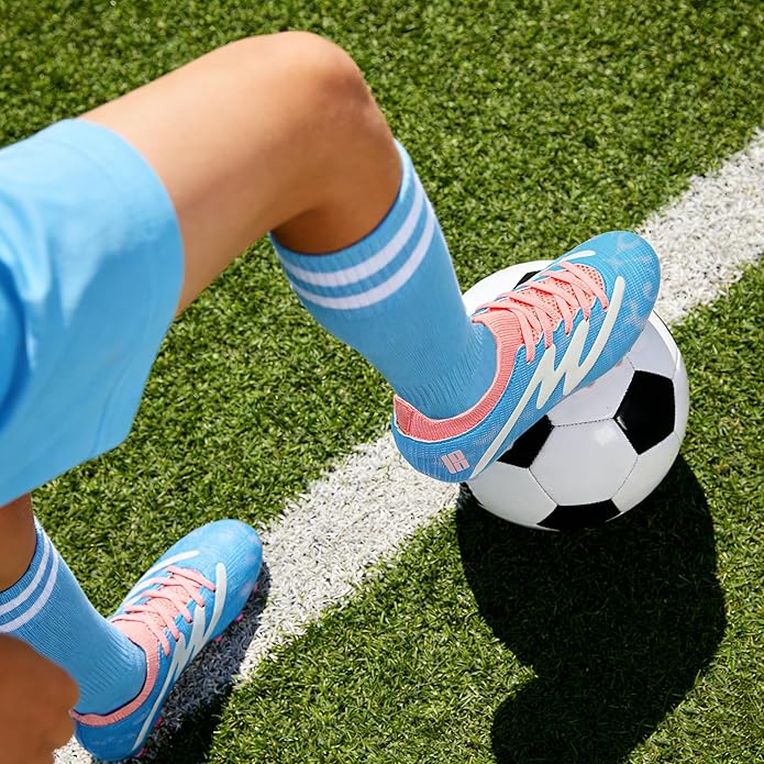 brooman Kids Firm Ground Soccer Cleats Boys Girls Football Shoes with Shin Guards and Soccer Socks