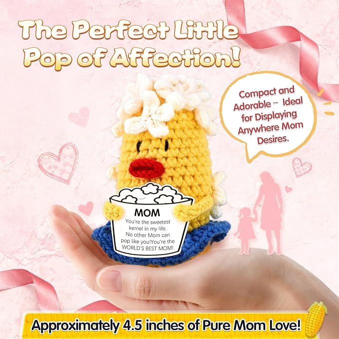 You're The Sweetest Kernel Mom Gift - Handmade Crochet Corn Plushie for Mother's Day Birthday, Unique Sentimental Present from Daughter Son, Cute Desk Decor for Mom