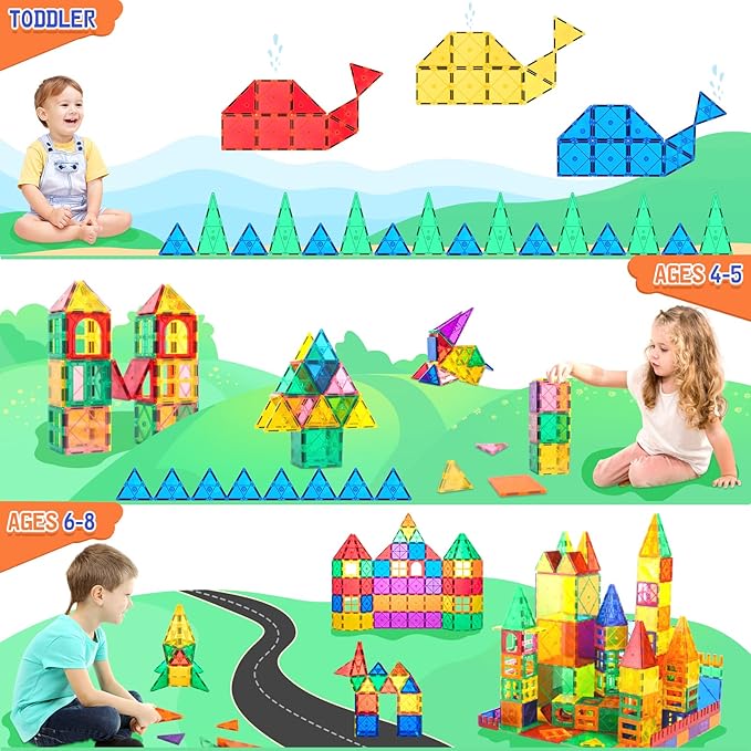 Magnetic Tiles Toddler Toys Magnetic Building Blocks for Kids Ages 3-12 STEM Educational Toys for Girls & Boys Sensory Play for Preschool Learning Birthday Chritmas Gifts Stocking Stuffers