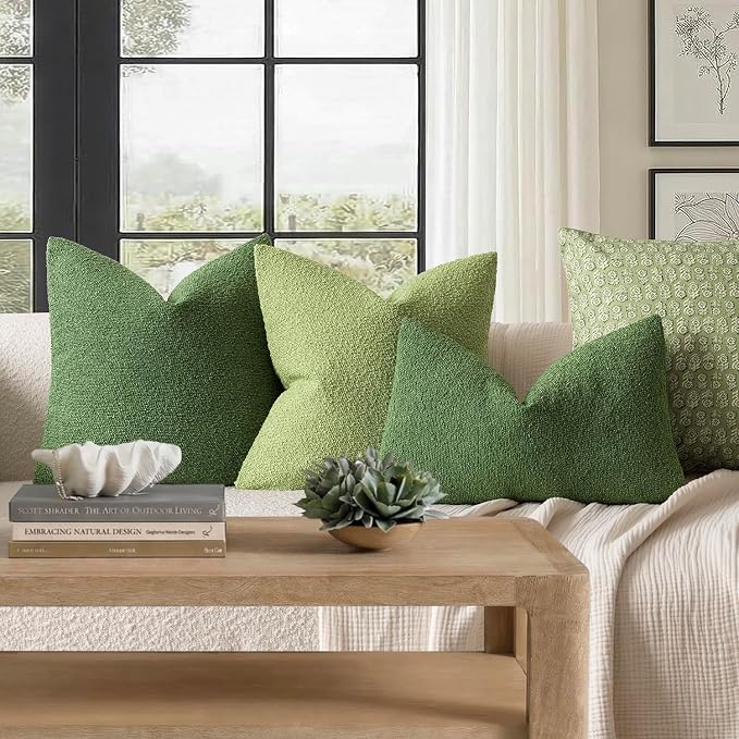 Foindtower Pack of 2 Modern Textured Boucle Throw Pillow Covers Accent Solid Decorative Pillow Cases Cozy Woven Couch Cushion Case for Chair Sofa Bedroom Living Room Home Decor 20x20 Inch Forest Green