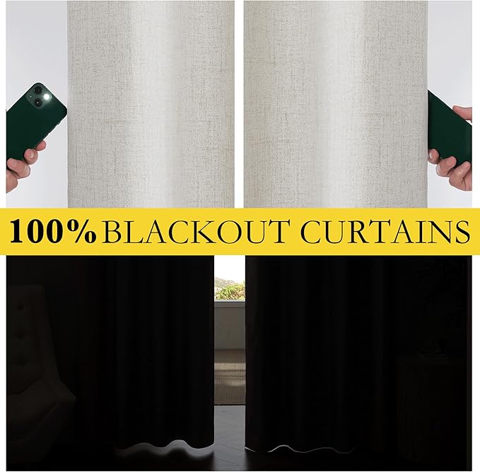 NICETOWN 100% Blackout Curtains 108 inches Long 2 Panels, Linen Blend Thermal Insulated Curtains with Grey Liner for Bedroom, Farmhouse Style Privacy Window Draperies, Alabaster Gray, W52 per Panel