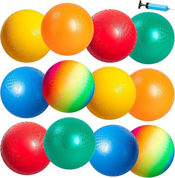 EVERICH TOY 12 Pack Playground Balls Dodgeball Set, 8.5 Inch Dodge Kick Ball Kickball Handball for Kids Adults, Indoor Outdoor Sports Toy for Yard Camp School Recess Ball Game for Boys Girls with Pump
