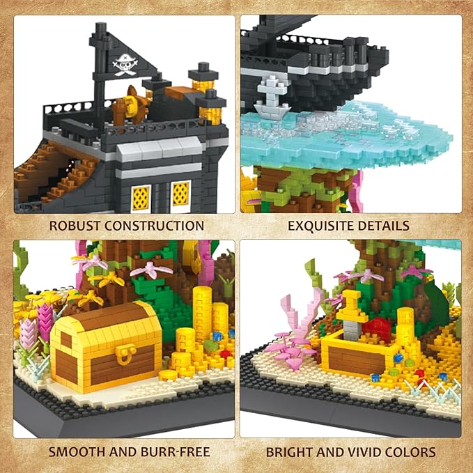 Pirates Ship Model Building Blocks Kits,Classic Mini Micro Blocks Building Set,4059PCS+,MOC Black Pearl Sailboat with Treasure，Collectible Display Model, Great Gift for Adults/Teens