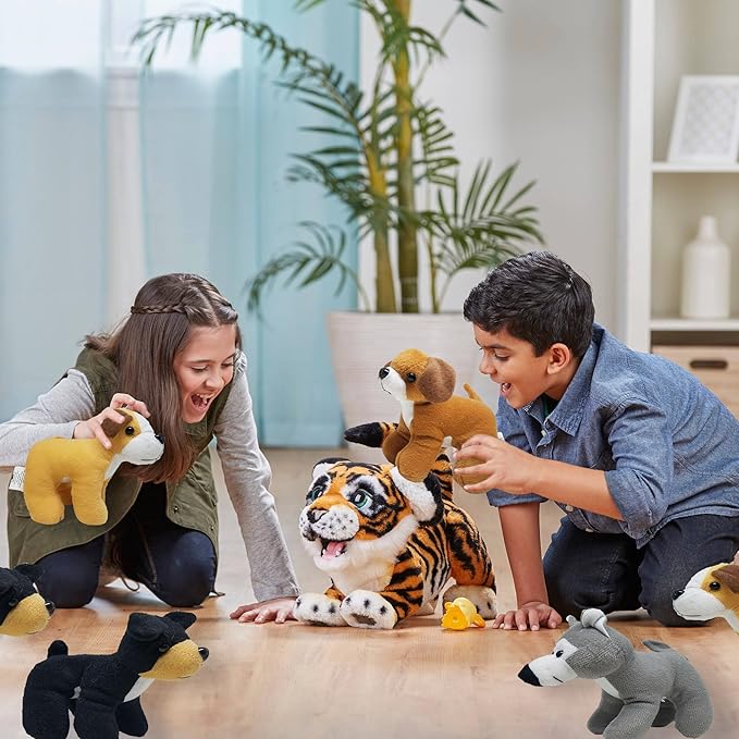 4E's Novelty Plush Dogs Animals (12 Pack) Assorted Stuffed Puppies - 5 Inches, Small Plushed Animals, 6 Designs - for Birthday Party Favors Gifts for Kids