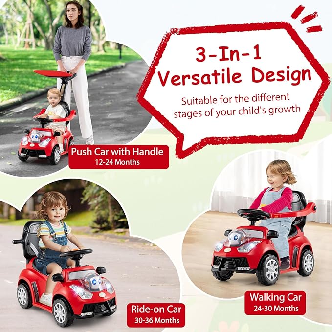 HONEY JOY Ride On Push Car for Toddlers, Alien Theme Ride On Car Sliding Car w/Steering Wheel, Music & Lights, Under Seat Storage, No Batteries, Kids Ride On Toys for Boys and Girls (Red)