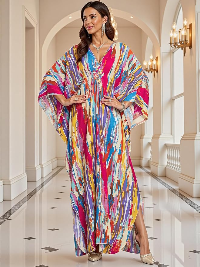 Mumu Dresses for Women Plus Size, Bohemian Kaftan Beach Cover Up Long Maxi Nightgown Soft Loungewear