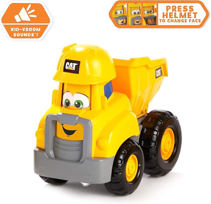 CAT Construction Toys, Junior Crew Construction Pals Dump Truck Educational Preschool Vehicle with Kid Vroom Sounds and Animated face. for Ages 2+