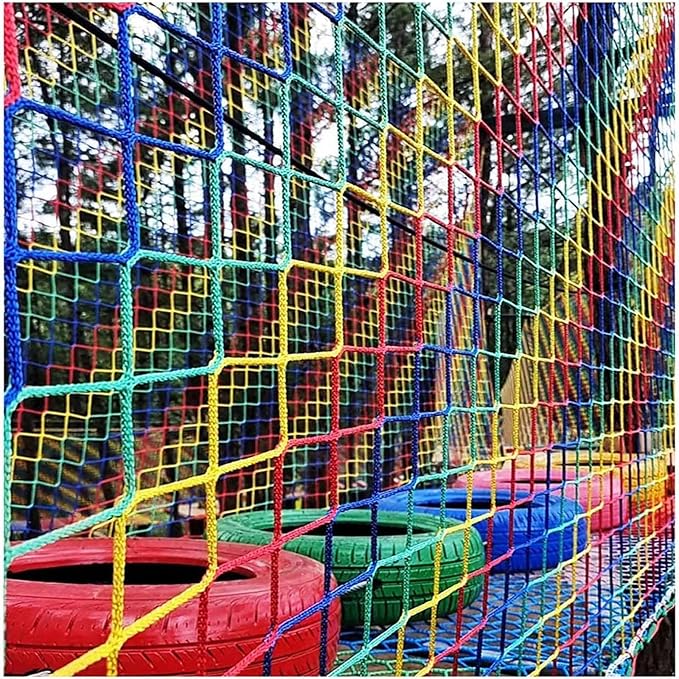 Multicolor Safety Rope Net for Kids, Climbing Net for Kids Outdoor, Balcony & Playground Safety Climbing Cargo Net, Knotless Polyester Guardrail Net (1.18 X 1.18in, Multicolor) (1x8m)