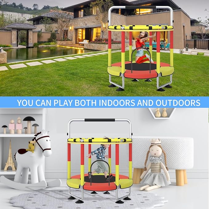 Trampoline for Kids, Upgrade Full Anti-Rust 440lbs Indoor Outdoor Toddler Trampoline with Net, 55" Adjustable Baby Toddler Trampolines Accessories Dart Board