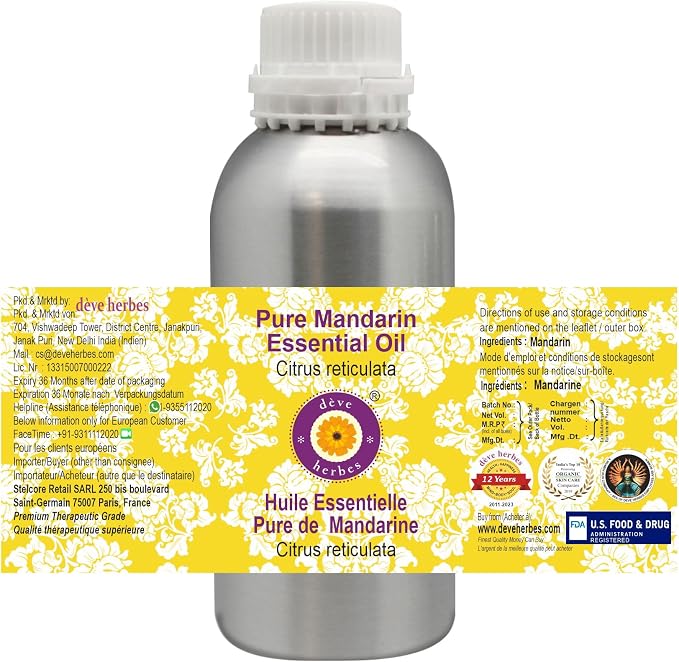 dève herbes Pure Mandarin Essential Oil (Citrus reticulata) Steam Distilled 300ml (10 oz)