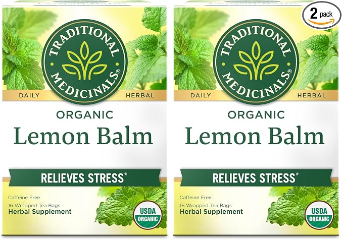 Traditional Medicinals Organic Lemon Balm Tea, Tea Bags | Herbal | Pack of 2 | 16 Count | Calming