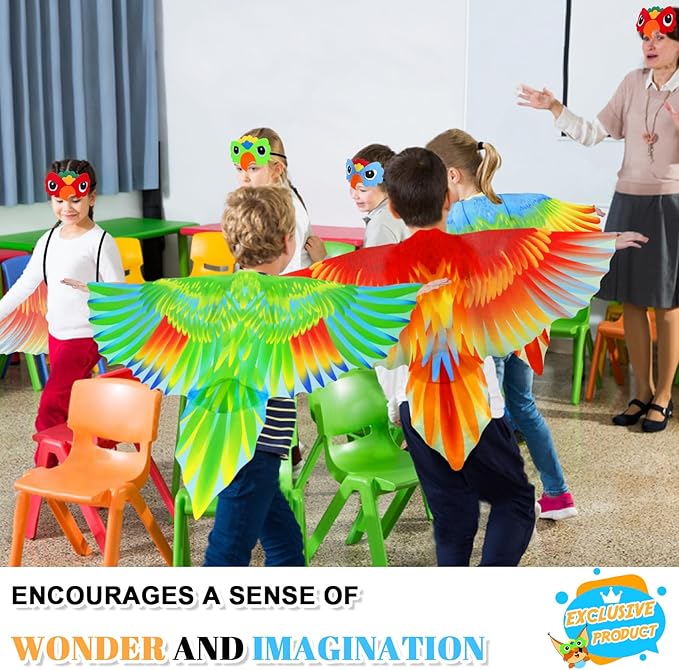 Bird-Costume-Parrot-Wings for Kids with Bird Headbands, Boys Girls Eagle Dress-up Cape Halloween Party Favors Gifts