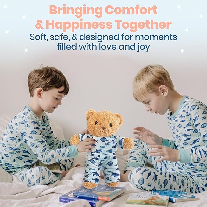 Zip N' Bear Soft Plush Teddy Bear Stuffed Animal with Fin Frenzy Pajamas - Zippy The Bear Cute Cuddly Plush Toy, Perfect Sensory Teddy for Kids, Toddlers - Adorable Gift & Bedtime Companion