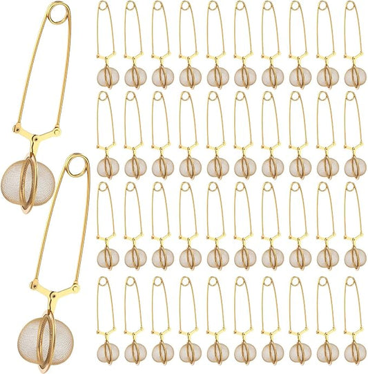 Yinder 40 Pcs Loose Leaf Tea Infuser Stainless Steel Mesh Snap Tea Ball Strainers with Handle Metal (Gold)