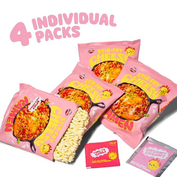 Otoki Spicy Cheesy Ramen Noodles, Mac & Cheese Meets Ramen, Spicy Chili Cheddar Flavor, Korean Instant Ramen, 4.23 oz Pack of 4