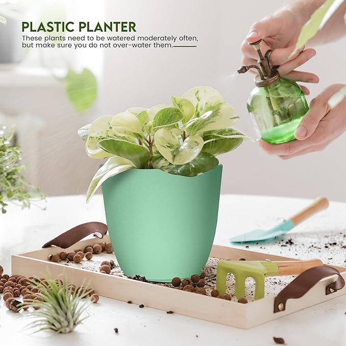 Utopia Home - Plant Pots Indoor with Drainage - 7/6.6/6/5.3/4.8 Inches Home Decor Flower Pots for Indoor Planter - Pack of 5 Plastic Planters for Indoor Plants, Cactus, Succulents Pot - Mint | Drainage holes included Multiple sizes 7/6.6/6/5.3/4.8 In I...