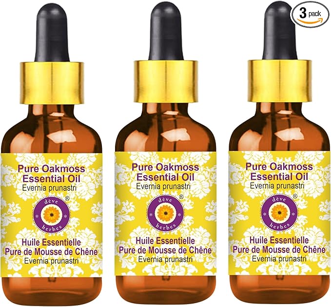 Deve Herbes Pure Oakmoss Essential Oil (Evernia prunastri) with Glass Dropper Steam Distilled (Pack of Three) 100ml X 3 (10 oz)