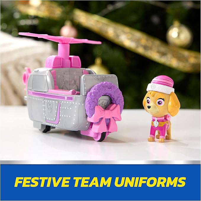 Paw Patrol Holiday Vehicle Bundle, Holiday-Themed Chase, Marshall & Skye Action Figures & Rescue Vehicles, Kids Toys for Boys & Girls Ages 3 & Up