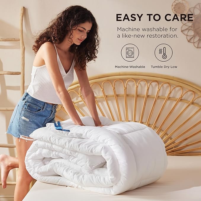Bedsure Comforter Duvet Insert - Quilted Comforters Queen Size, All Season Duvet, GentleSoft Down Alternative Bedding Blanket, with 8 Tabs, Gifts for Women/Men, White, Queen 88 x 88 Inches