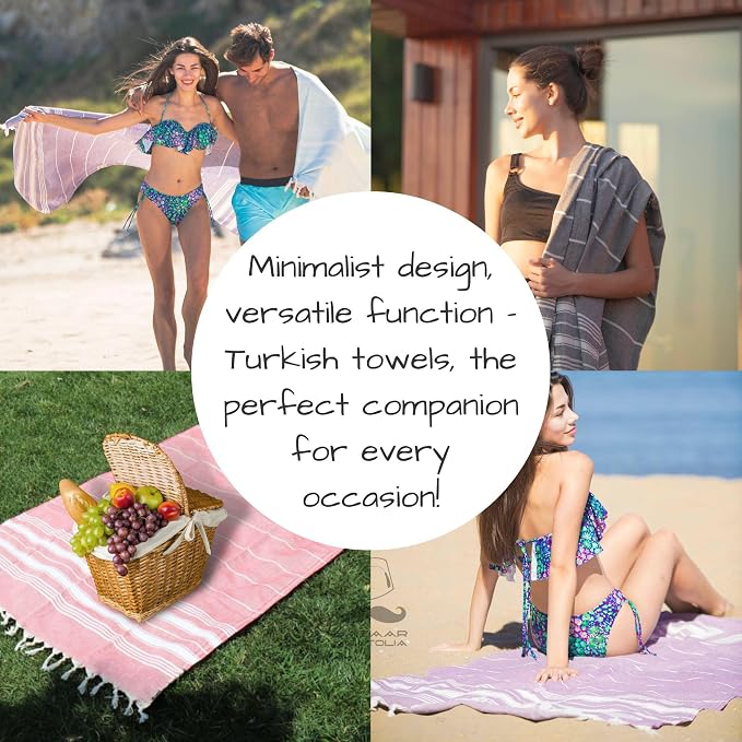 Bazaar Anatolia Turkish Beach Towel – 100% Cotton, Quick Dry, Sand Free Towel for Bathroom, Camping, Travel, Burgundy – Oversized 71x39 Inches – Stripe Mint