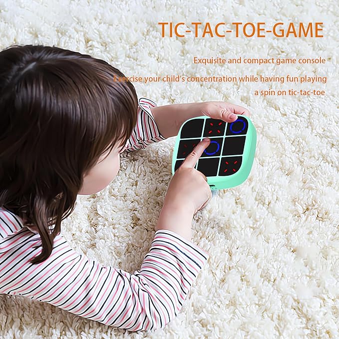 Tendry Tic Tac Toe Electronic Game - 3-in-1 Portable Travel Board Game for Kids & Adults, Handheld LED Puzzle Games for Family Fun, Educational Christmas Birthday Gifts for Ages 3+(Green)
