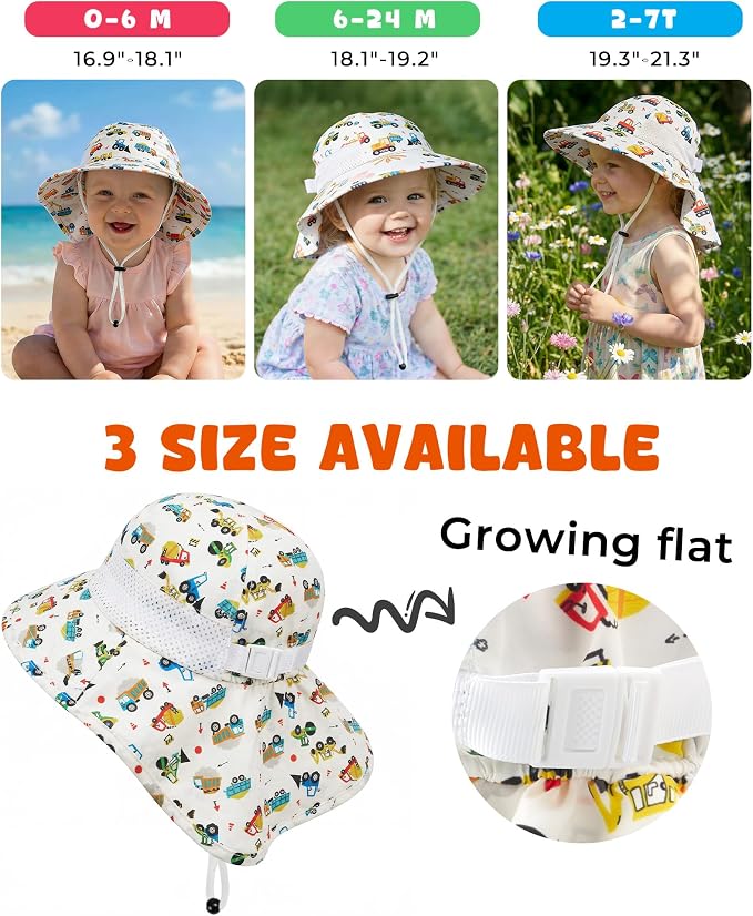 Toddler Baby Sun Hat Kids Summer Beach Essentials Adjustable Beach Hats with Bucket Wide Brim for Boys Girls Age 0-14 Years