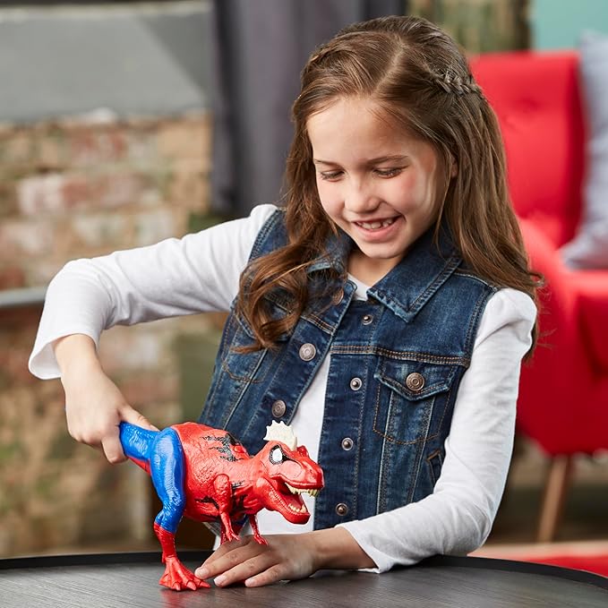 Spider-Man Marvel Web Chompin' Spider-Rex 16-Inch Action Figure with Sounds and Dino Blast Action, Superhero Toys for Kids Ages 4 and Up