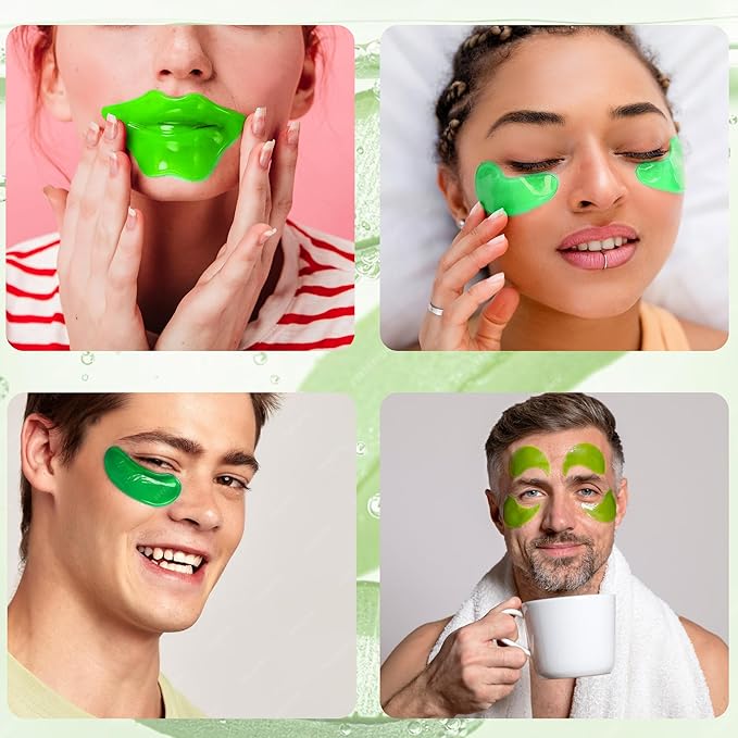 10 Pair Under Eye Mask & 10 Pair Lip Mask Skincare Set, Aloe Vera Lip Patches & Under Eye Patches for Puffy Eyes, Dark Circles, Dry Lips Lines, Deep Hydrating Moisturizing, Birthday Christmas Gifts