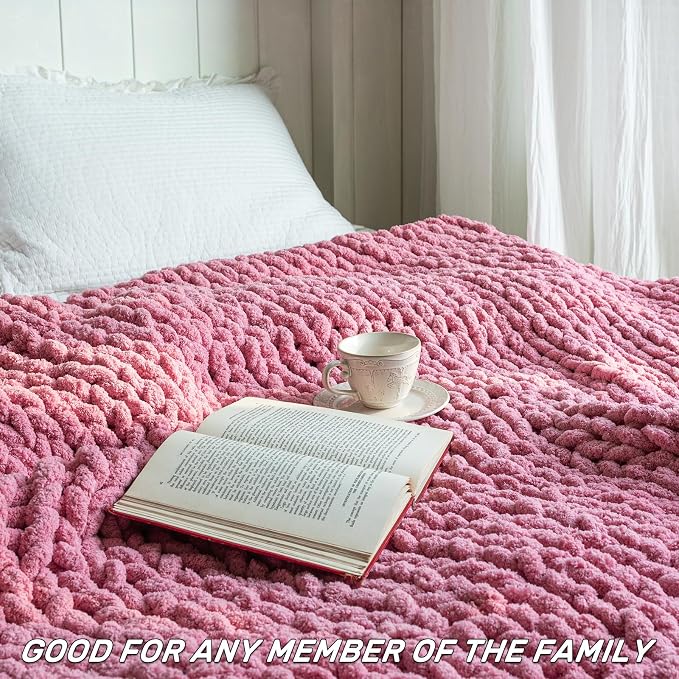 Chunky Knit Blanket - Luxury Soft Cozy 60 * 80 Throw Blanket,100% Woven Blanket Rope Knot Throw Blanket for Couch, Sofa, Home Decor, Gift - Machine Washable (Pink, 60 * 80)