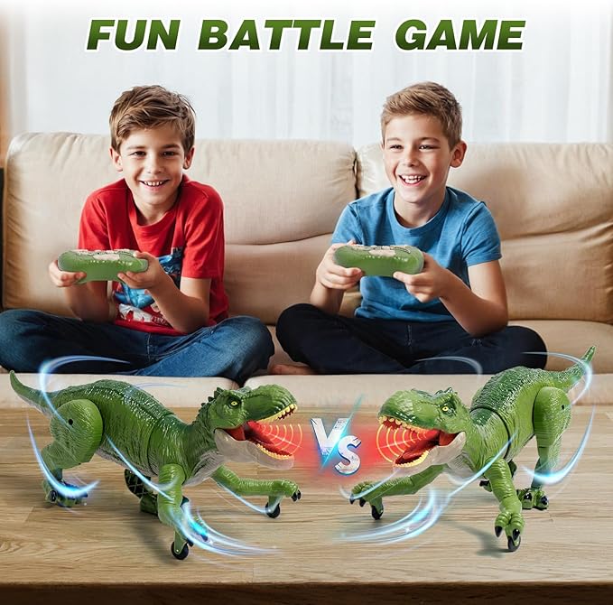 Sunrad Remote Control Dinosaur Toys for Kids 3-5 4-7 8-12 Year Old, Electronic RC Robot Dinosaur with Spray & Light & Roar, Realistic Walking T-Rex Toys Birthday Gifts for Boys Girls(Green)