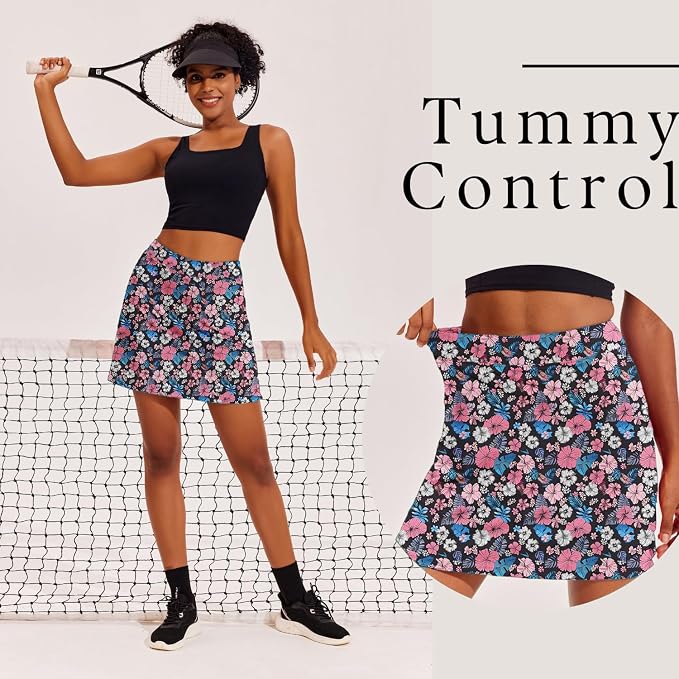 Ekouaer 16" Skorts for Women with Pockets Golf Pickleball Tennis Skirt | Silicone Grippers,2 Inner Pockets,Wide Waist,Side Slit Hem,Breathable,Soft,Lightweight