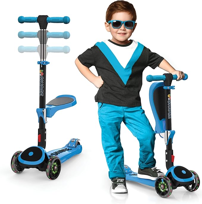 SKIDEE Kick Scooter for Kids Foldable 3 Wheel Scooter with Lean-to-Steer, Adjustable Height, Removable Seat & LED Light Wheels | Toddler Scooter Up to 12 Year Old Boys/Girls