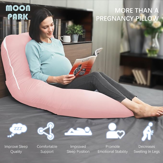MOON PARK Pregnancy Pillows for Sleeping - U Shaped Full Body Maternity Pillow with Removable Cover - Support for Back, Legs, Belly, HIPS - 65 Inch - Pink - Cooling Cover