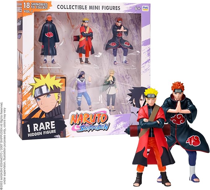P.M.I. Naruto Shippuden Collectible Mini Figures 6 Pack Deluxe Box | Anime Action Toy Set Featuring Team 7 Ninjas, Akatsuki, Legendary Sannin & Rare Shinobi (Assortment D)