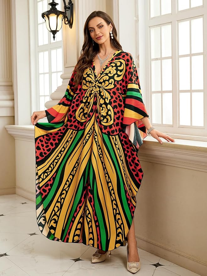 Mumu Dresses for Women Plus Size, Bohemian Kaftan Beach Cover Up Long Maxi Nightgown Soft Loungewear