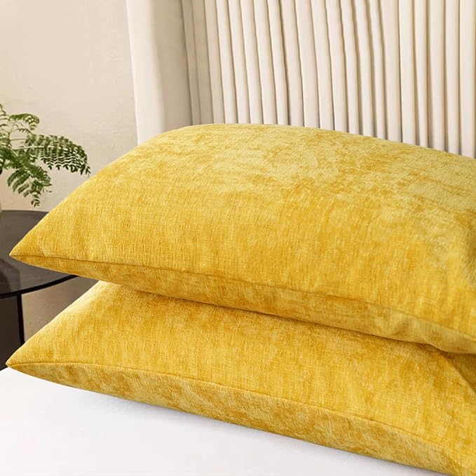 CaliTime Decorative Throw Pillow Covers 26 X 20 Inches Mustard Yellow | Pack of 2, Cozy Chenille Cushion Cases for Sofa Bed Living Room Farmhouse Home
