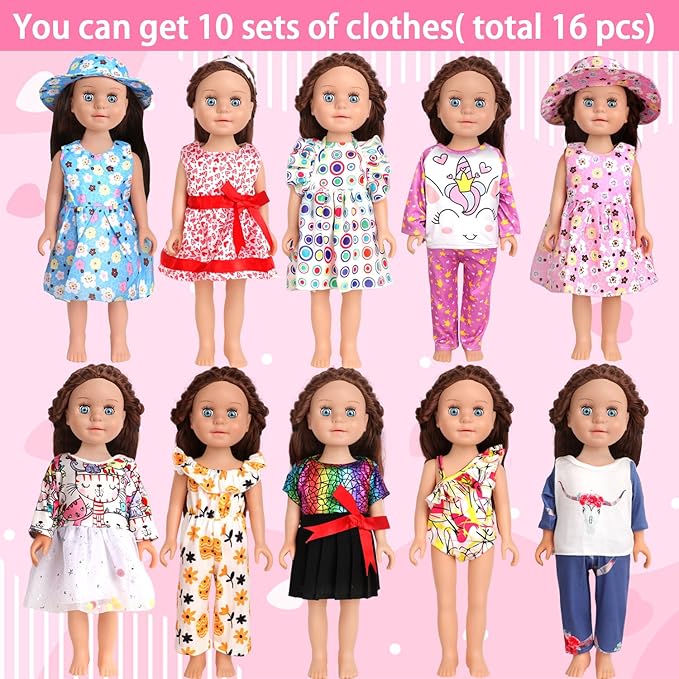 12 Pcs 18 Inch Doll Accessories,5 Sets of Clothes and 2 Pairs of Dolls Shoes (Send by Random) for 18 Inch American Doll, Best Birthday Festivals for Kid, Gril -1