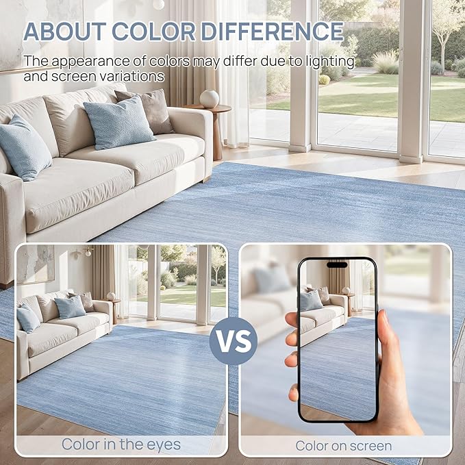 UERMEI 7x9 Washable Area Rug - Neutral Modern Abstract Living Room Rugs, Non-Slip Soft Large Indoor Floor Carpet for Bedroom Home Office & Under Dining Table Decor, Blue