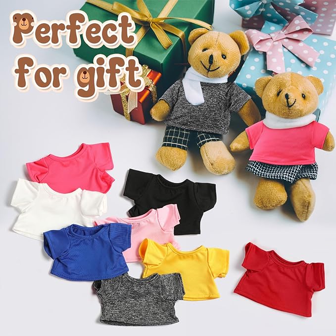 8 Pcs Sublimation Stffed Animal Tshirt for 8-12 Inch Plush Bear 8 Colors Stuffed Bear Clothes Perfect for DIY Stuffed Doll Outfit