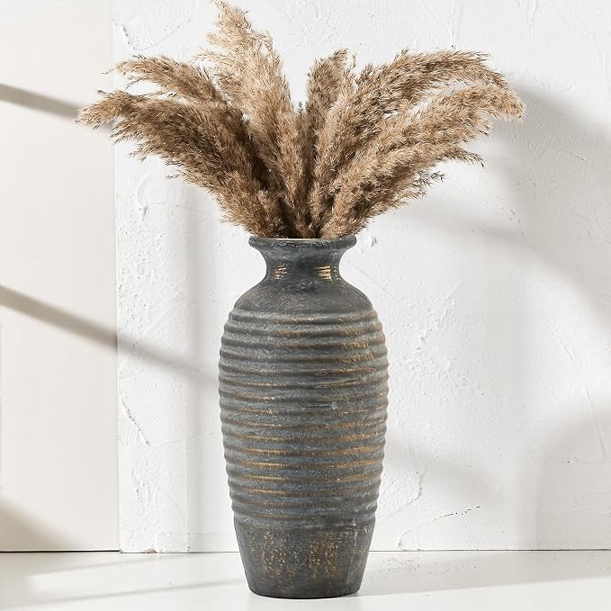 Emotionally Grounded Vase, Vaseking Large Ceramic Rustic Vase, 14.4 inch Minimalist Threaded Decorative Farmhouse Tall Vases for Home Decor, Living Room, Enterway, Table Decoration, Bronze