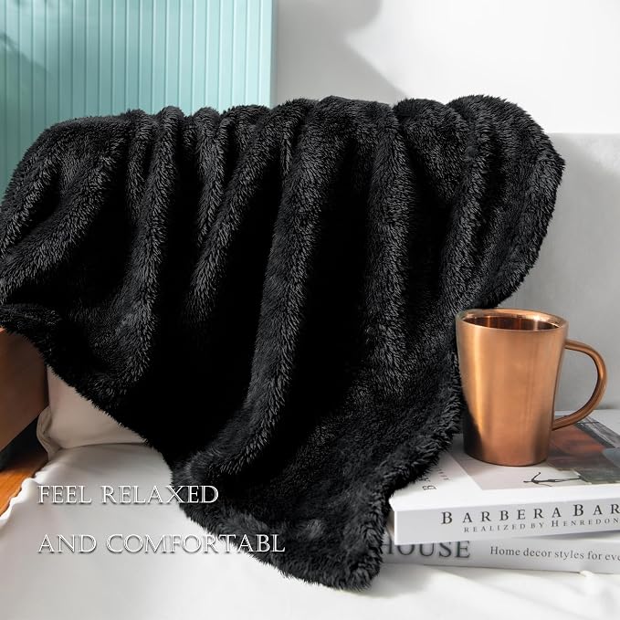 Exclusivo Mezcla Fuzzy Plush Fleece Bed Blanket King Size, Black | 104x90 Inches, Super Soft and Cozy Bed Blanket, Fluffy Decorative Bedding for Livingroom, Bedroom, All Season