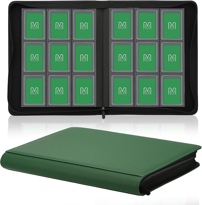 Toploader Binder,Trading Card Binder Storage Hold up 288 Cards 9-Pocket Top Loader Binder with Sleeves for 3"x4" Rigid Toploaders Hard Cases (9Deep Green)