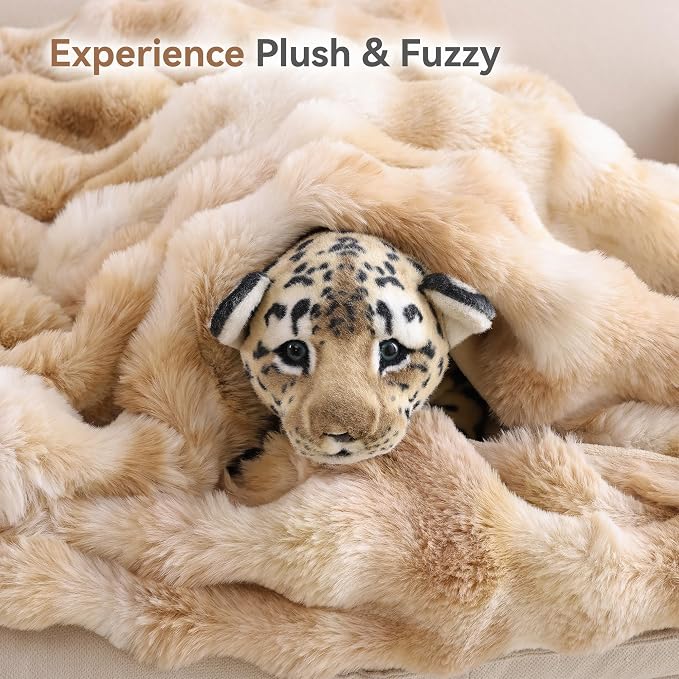 Faux Fur Throw for Couch - Tie-dye Camel Bubble Blanket 60"x80" | Fluffy Plush Fuzzy Throw for Sofa & Bed, Super Soft Cozy Comfrt Blanket, Luxury Aesthetic Camel Decor Gift for Women