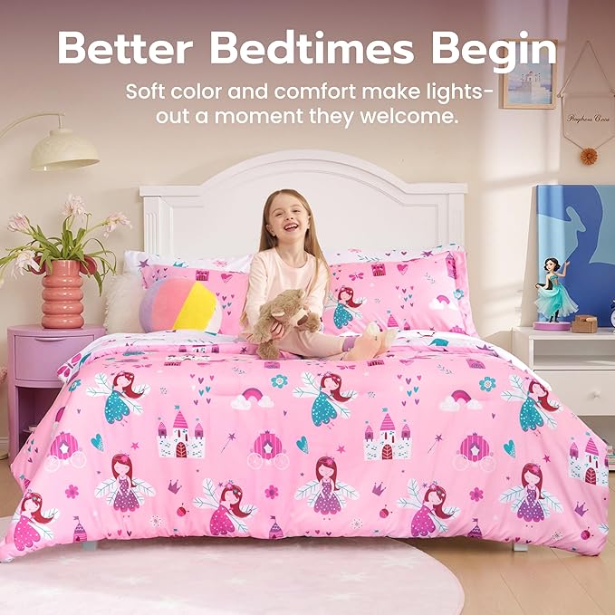 Joiedomi Kid Twin Comforter Set 5 Piece Princess Bedding Set for Boys Girls Super Soft Microfiber Bed in a Bag with Comforter Sheets Pillowcase Sham