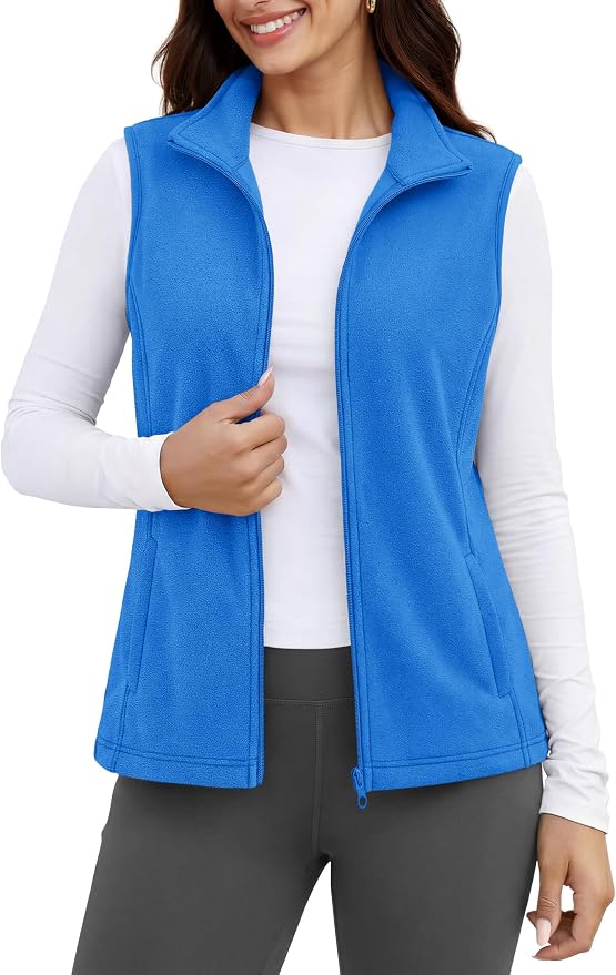 MAGCOMSEN Women's Fleece Vest Outerwear Sleeveless Lightweight Zip Jackets Warm Soft Vests with Zipper Pockets