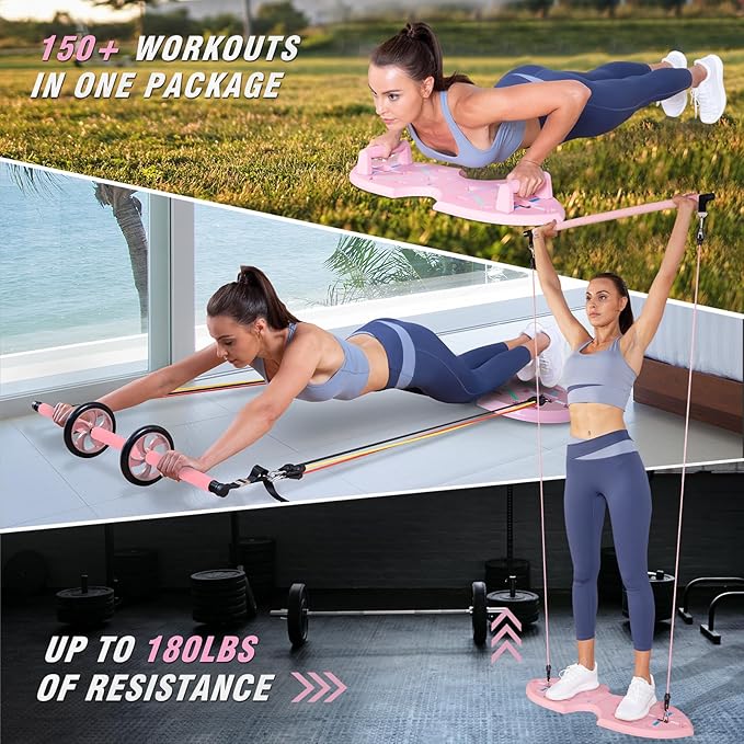 LALAHIGH Push Up Board,36 in 1 Home Gym Equipment with Ab Roller Wheel & Resistance Bands, Portable Foldable Workout Board for Full Body Strength Training Men Women,Gift for Boyfriend