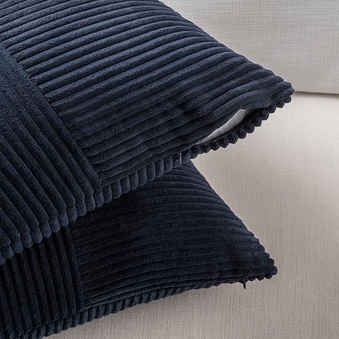 Fancy Homi 2 Packs Navy Blue Decorative Throw Pillow Covers 16x16 Inch for Living Room Couch Bed, Rustic Farmhouse Boho Home Decor, Soft Corss Patchwork Corduroy Textured Square Cushion Case 40x40 cm
